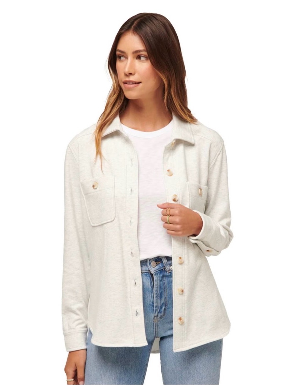Travis Mathew Cloud Shacket Heather Light Grey M